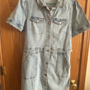Tinseltown Blue Buttoned Puff Sleeve Mini Dress